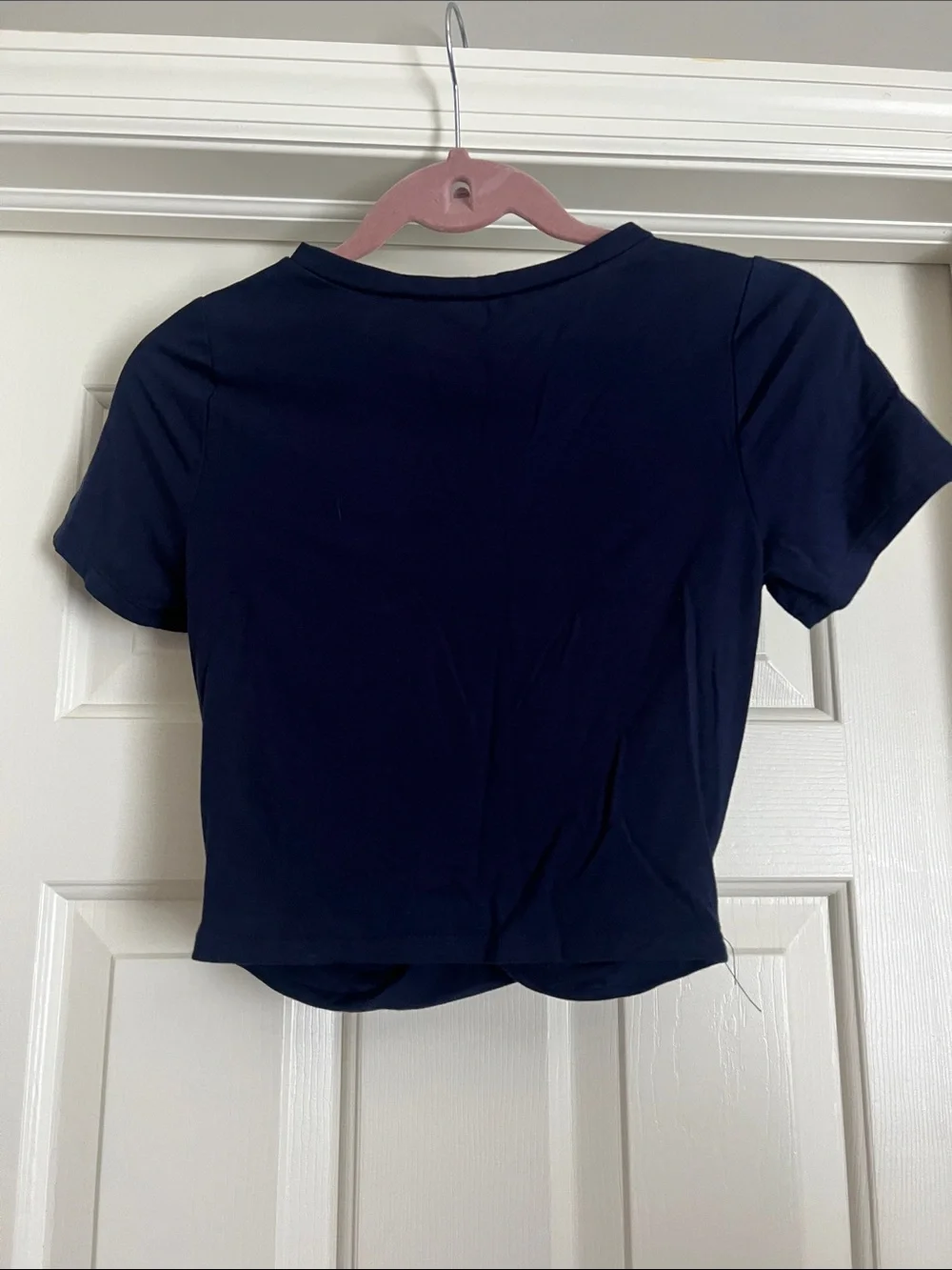 Twist-Hem Navy Short Sleeve Crop Top - Picture 3 of 3